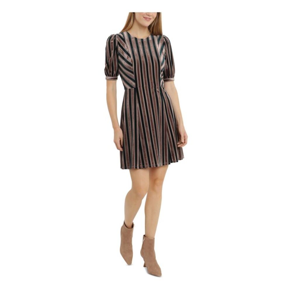 LONDON TIMES Womens Lined Short Sleeve Short Wear To Work Fit + Flare Dress